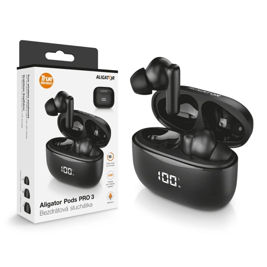 Aligator TWS06 - Pods PRO 3 Wireless Earbuds, 200 mAh + 2x 30 mAh, Black