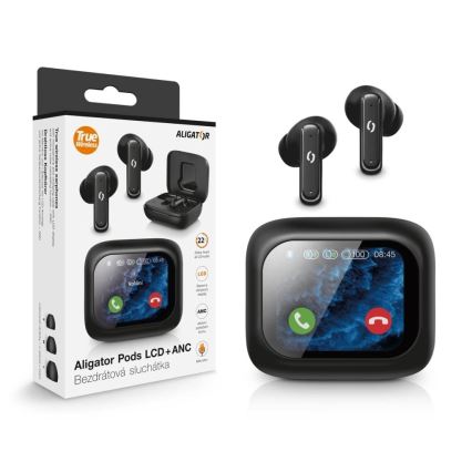 Aligator TWS07 - Wireless Pods Earbuds with LCD display + ANC, 400 mAh + 2x 40 mAh, IP30, Black