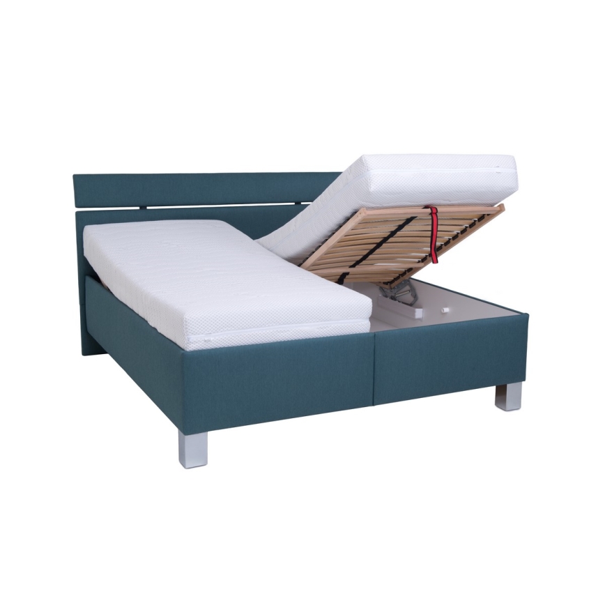 ALIS upholstered bed with mattress and storage 180x200 cm petrol blue
