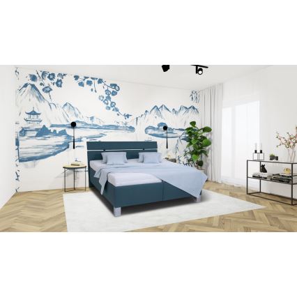 ALIS Upholstered Bed with Mattress and Storage, 180x200 cm — Petrol Blue