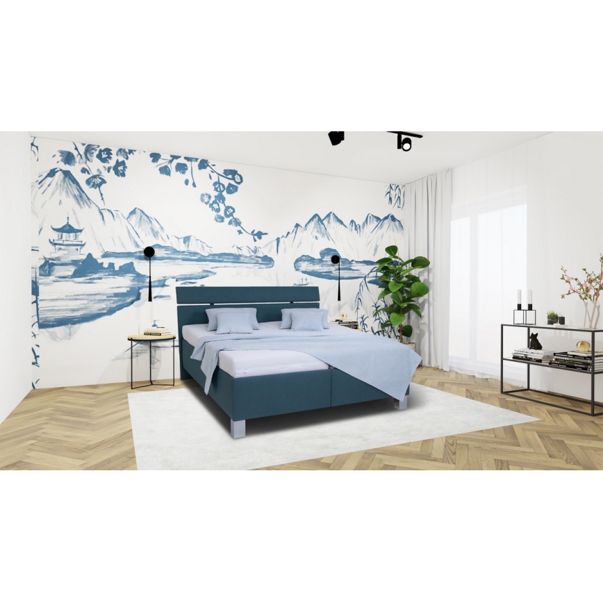 ALIS Upholstered Bed with Mattress and Storage, 180x200 cm — Petrol Blue