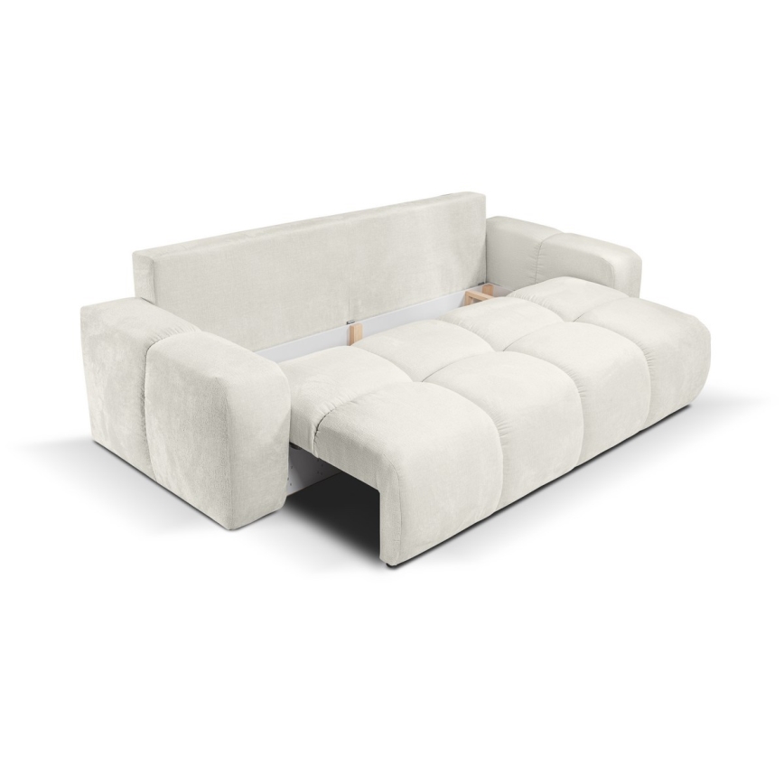 ALMADA Beige Upholstered 3-Seater Sofa Bed with Storage