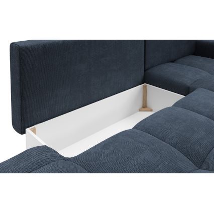 ALMADA Right-Hand L-Shaped Upholstered Corner Sofa Bed with Storage, Blue