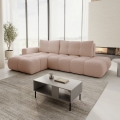 ALMADA L-shaped left-hand upholstered corner sofa bed with storage, pink