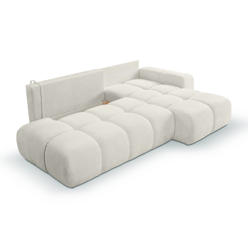 ALMADA Right-Hand L-Shaped Upholstered Corner Sofa Bed with Storage, Beige