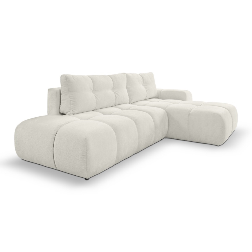 ALMADA Right-Hand L-Shaped Upholstered Corner Sofa Bed with Storage, Beige