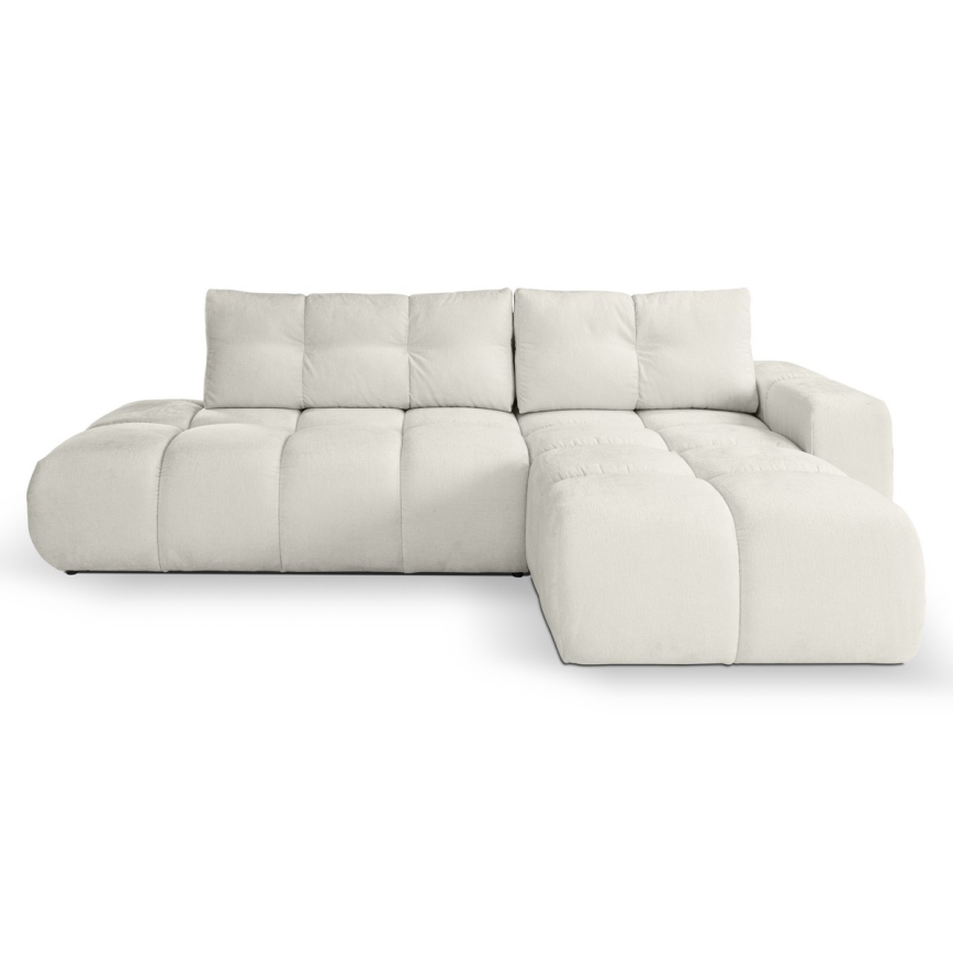 ALMADA Right-Hand L-Shaped Upholstered Corner Sofa Bed with Storage, Beige