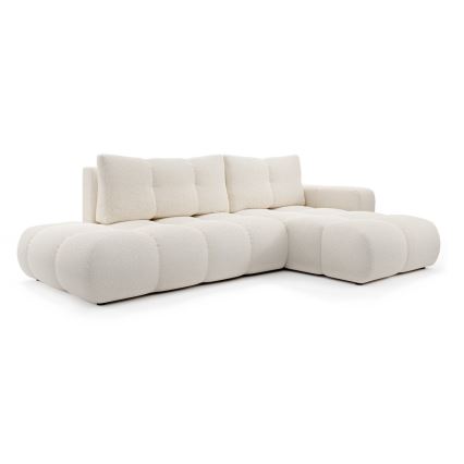 ALMADA L-shaped right-hand upholstered corner sofa bed with storage, light beige