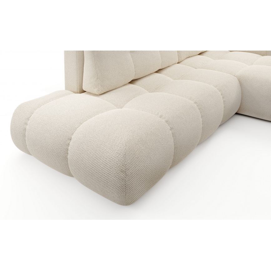 ALMADA L-shaped right-hand upholstered corner sofa bed with storage, light beige