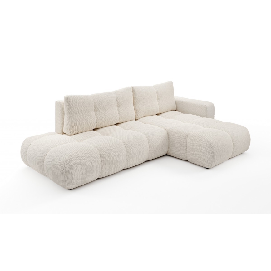 ALMADA L-shaped right-hand upholstered corner sofa bed with storage, light beige