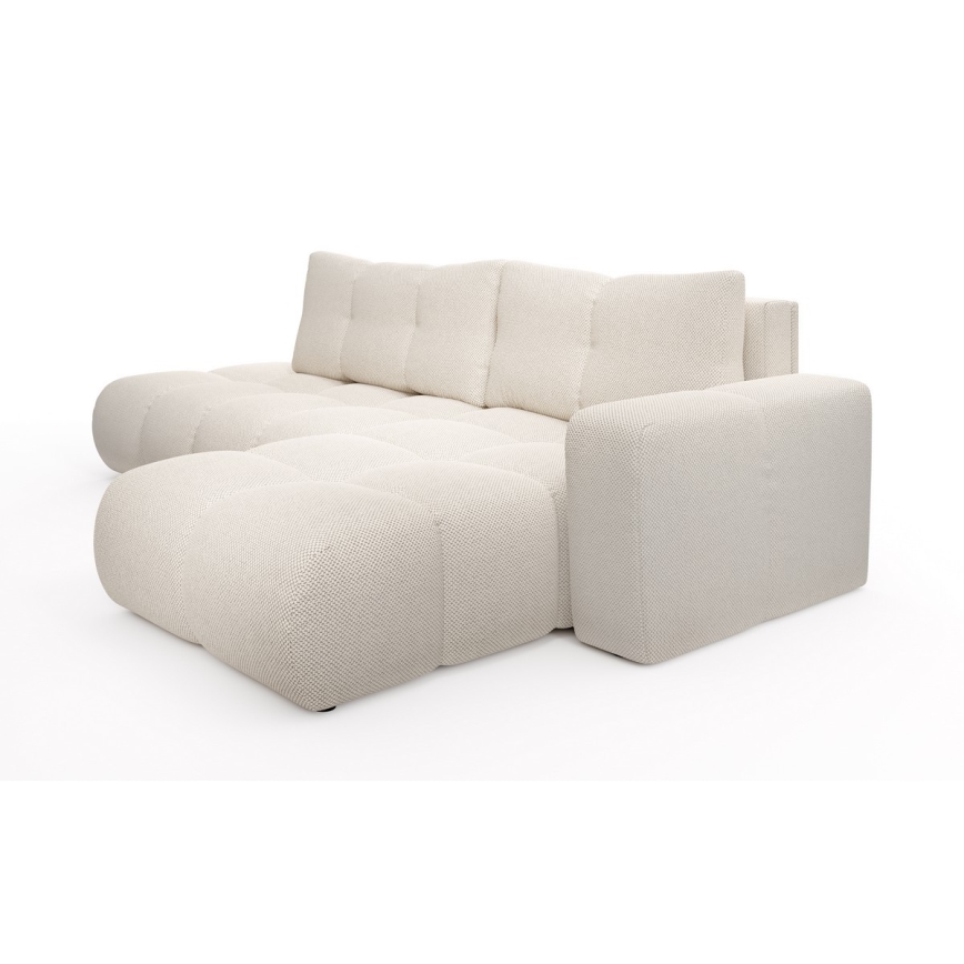 ALMADA L-shaped right-hand upholstered corner sofa bed with storage, light beige