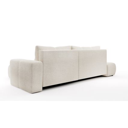 ALMADA L-shaped right-hand upholstered corner sofa bed with storage, light beige