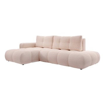 ALMADA L-shaped upholstered corner sofa bed with storage, left-hand, pink