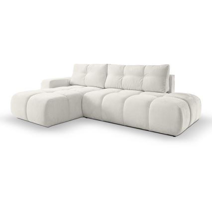 ALMADA Left-Facing L-Shaped Upholstered Corner Sofa Bed with Storage — Beige