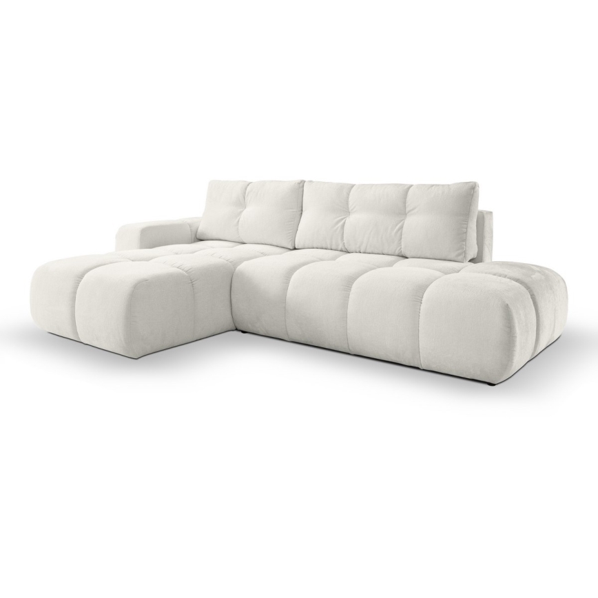ALMADA Left-Facing L-Shaped Upholstered Corner Sofa Bed with Storage — Beige