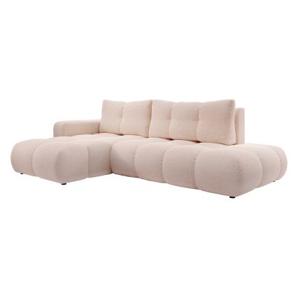 ALMADA L-shaped upholstered corner sofa bed with storage, left-hand, pink