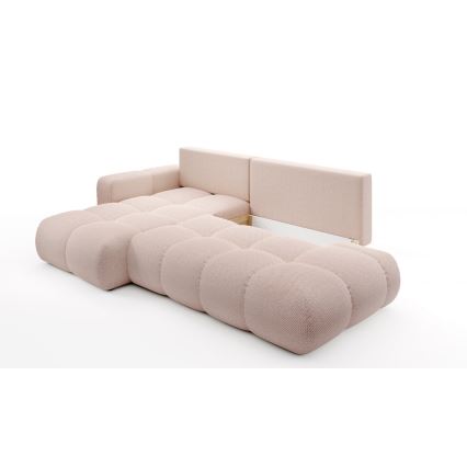 ALMADA L-shaped upholstered corner sofa bed with storage, left-hand, pink