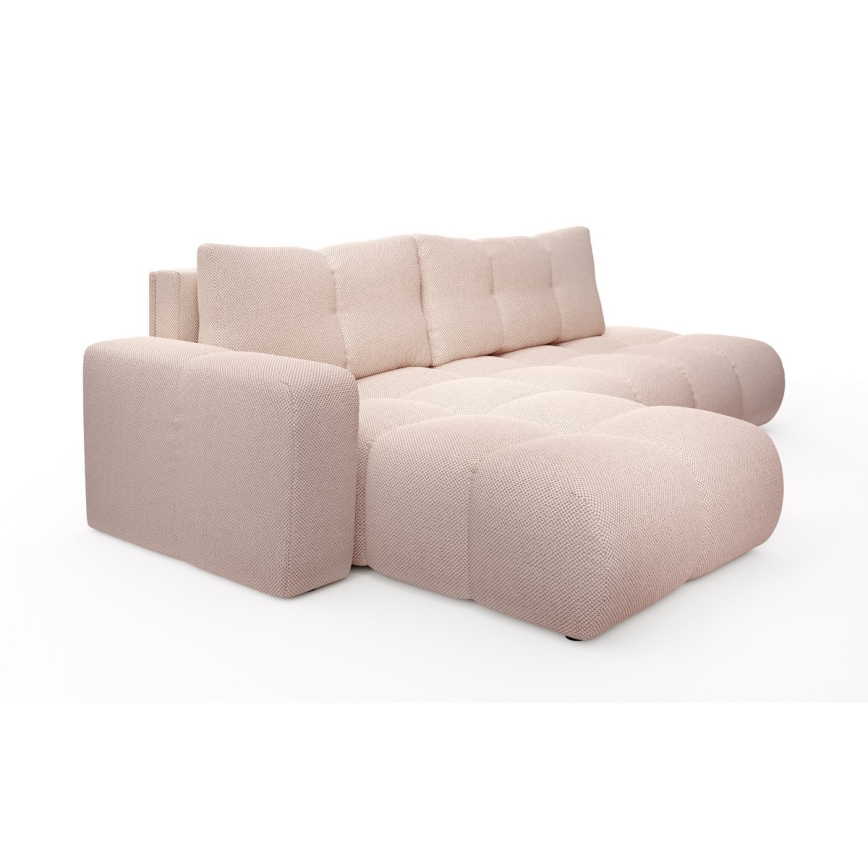 ALMADA L-shaped upholstered corner sofa bed with storage, left-hand, pink