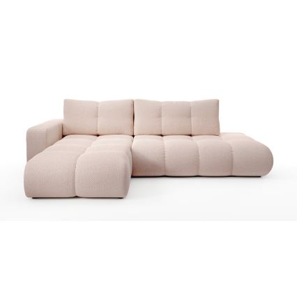 ALMADA L-shaped upholstered corner sofa bed with storage, left-hand, pink