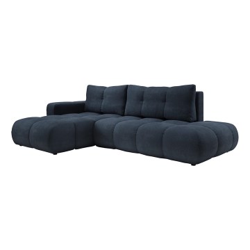 ALMADA left-facing L-shaped upholstered corner sofa with pull-out bed and storage, blue