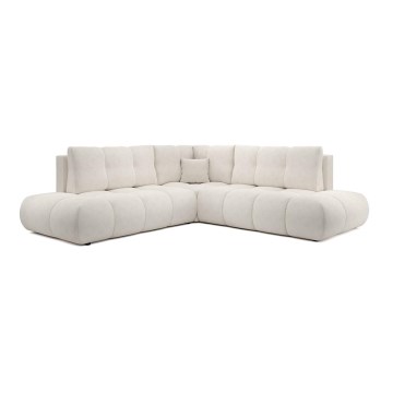 ALMADA Left-facing L-shaped upholstered corner sofa with storage and pull-out bed, beige