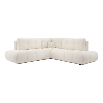 ALMADA left-hand L-shaped upholstered corner sofa bed with storage, beige