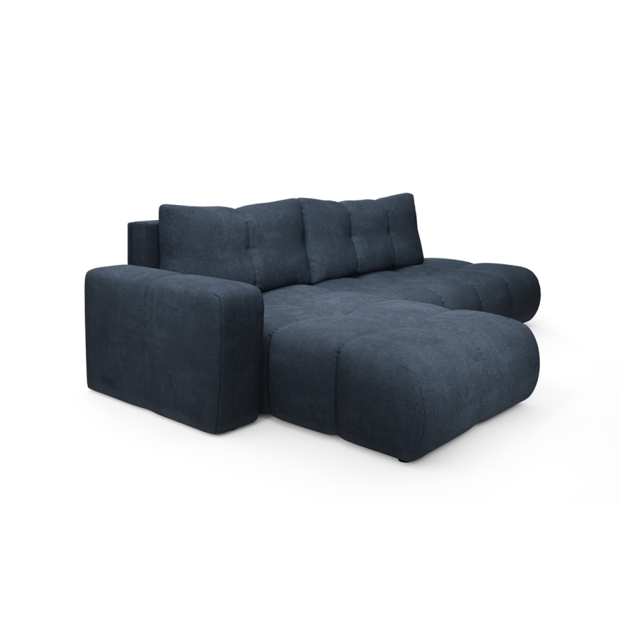 ALMADA Left-hand L-shaped Upholstered Corner Sofa Bed with Storage – Blue