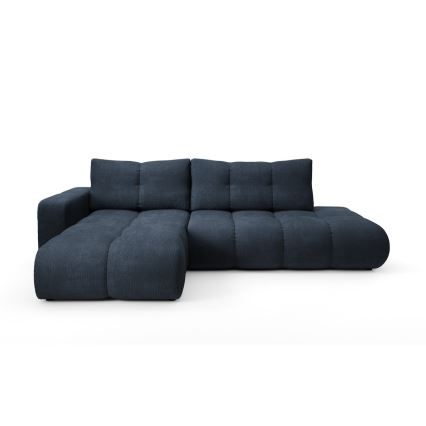 ALMADA Left-hand L-shaped Upholstered Corner Sofa Bed with Storage – Blue