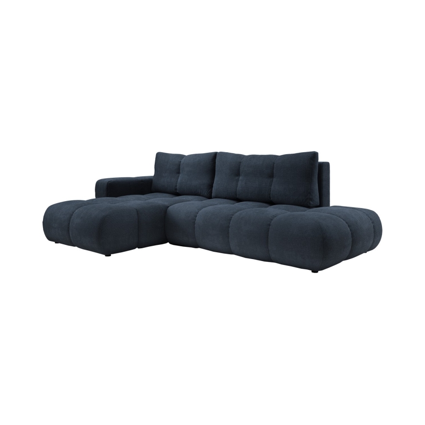 ALMADA left-facing L-shaped upholstered corner sofa with pull-out bed and storage, blue