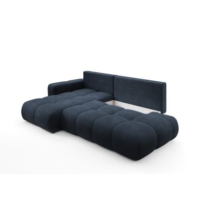 ALMADA left-facing L-shaped upholstered corner sofa with pull-out bed and storage, blue