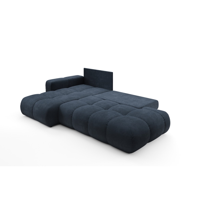 ALMADA left-facing L-shaped upholstered corner sofa with pull-out bed and storage, blue
