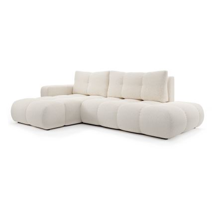 ALMADA L-shaped upholstered corner sofa bed with storage, left-hand, light beige
