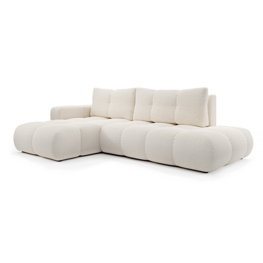ALMADA L-shaped upholstered corner sofa bed with storage, left-hand, light beige