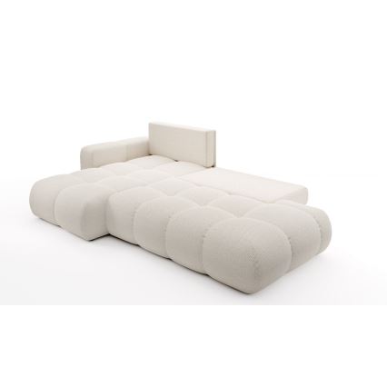 ALMADA L-shaped upholstered corner sofa bed with storage, left-hand, light beige
