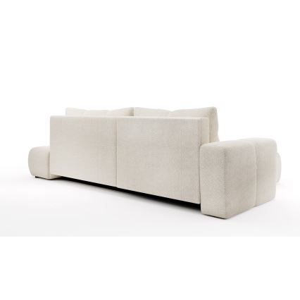 ALMADA L-shaped upholstered corner sofa bed with storage, left-hand, light beige