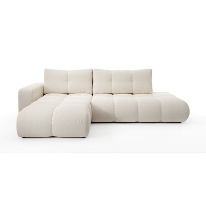 ALMADA L-shaped upholstered corner sofa bed with storage, left-hand, light beige