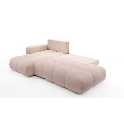 ALMADA L-shaped left-hand upholstered corner sofa bed with storage, pink