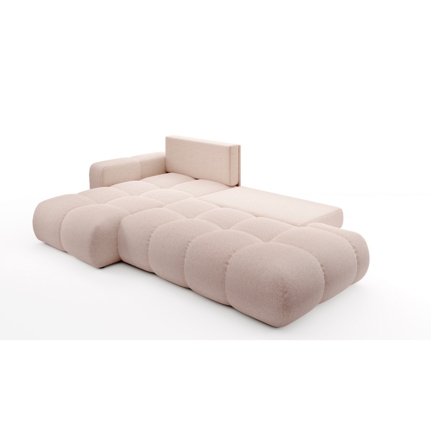 ALMADA L-shaped left-hand upholstered corner sofa bed with storage, pink