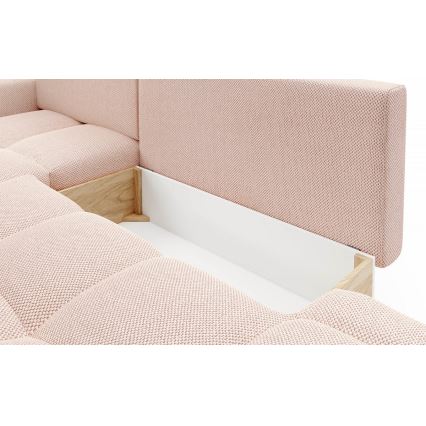 ALMADA L-shaped left-hand upholstered corner sofa bed with storage, pink