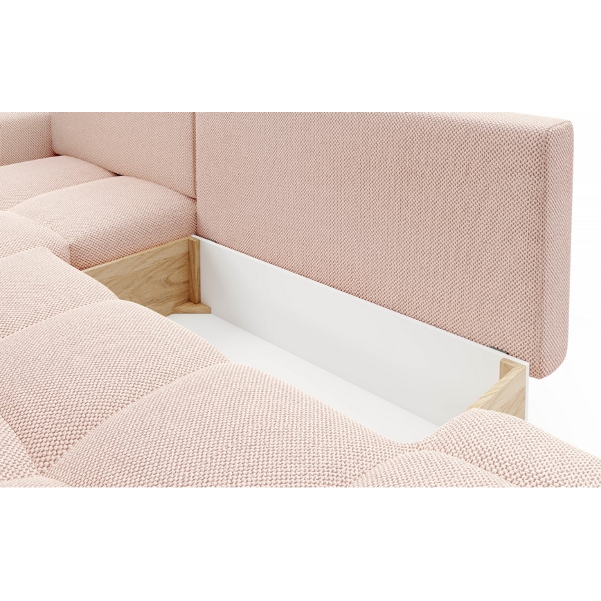 ALMADA L-shaped left-hand upholstered corner sofa bed with storage, pink