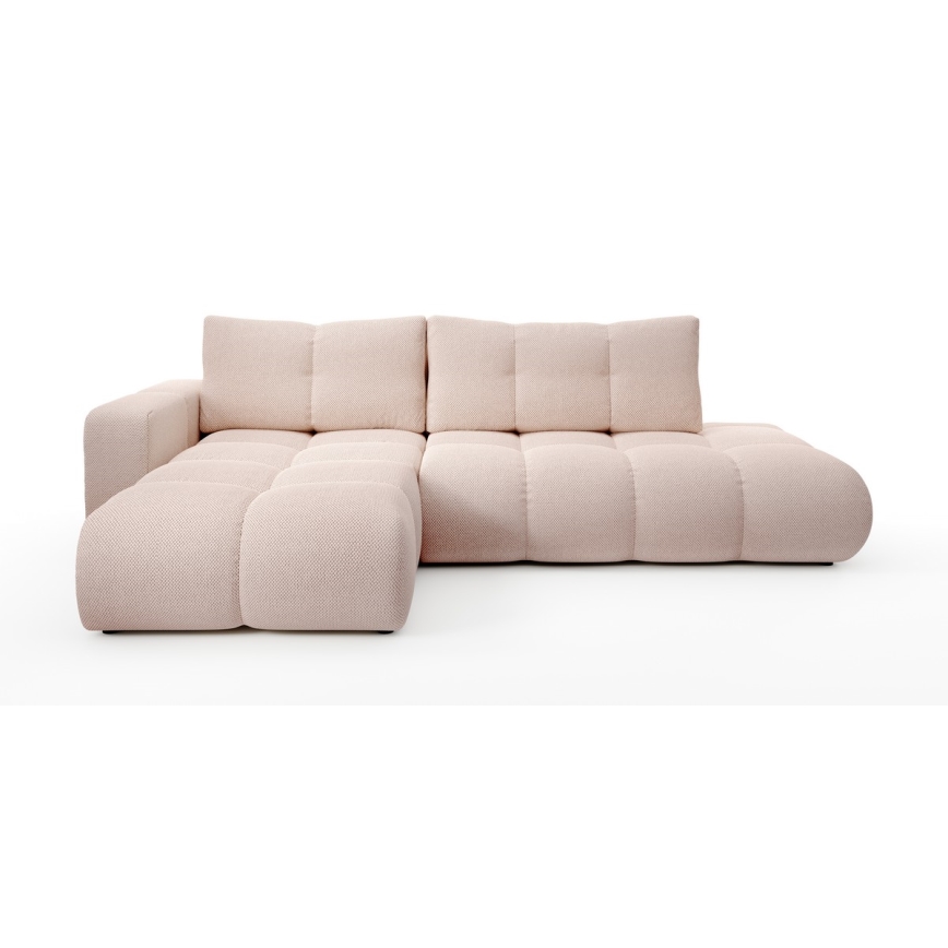 ALMADA L-shaped left-hand upholstered corner sofa bed with storage, pink