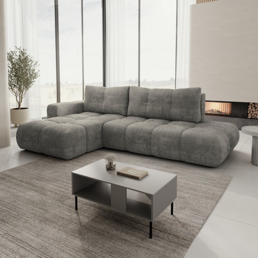 ALMADA Left‑Hand L‑Shaped Upholstered Corner Sofa Bed with Storage, Grey