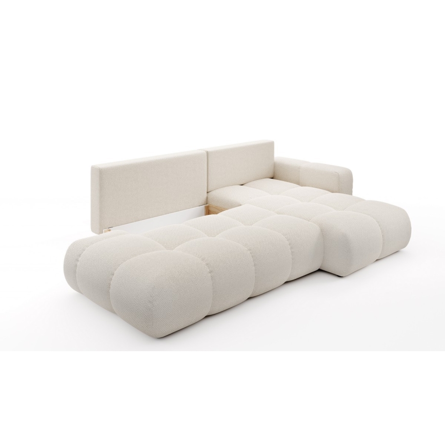 ALMADA Right-Hand L-Shaped Upholstered Corner Sofa Bed with Storage, Light Beige