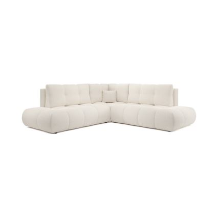ALMADA right-hand L-shaped upholstered corner sofa bed with storage, beige