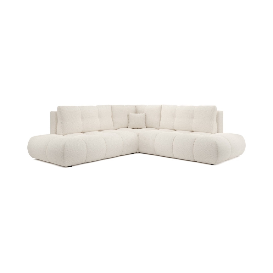 ALMADA right-hand L-shaped upholstered corner sofa bed with storage, beige
