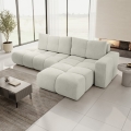 ALMADA Right-hand L-shaped Upholstered Corner Sofa Bed with Storage, Beige