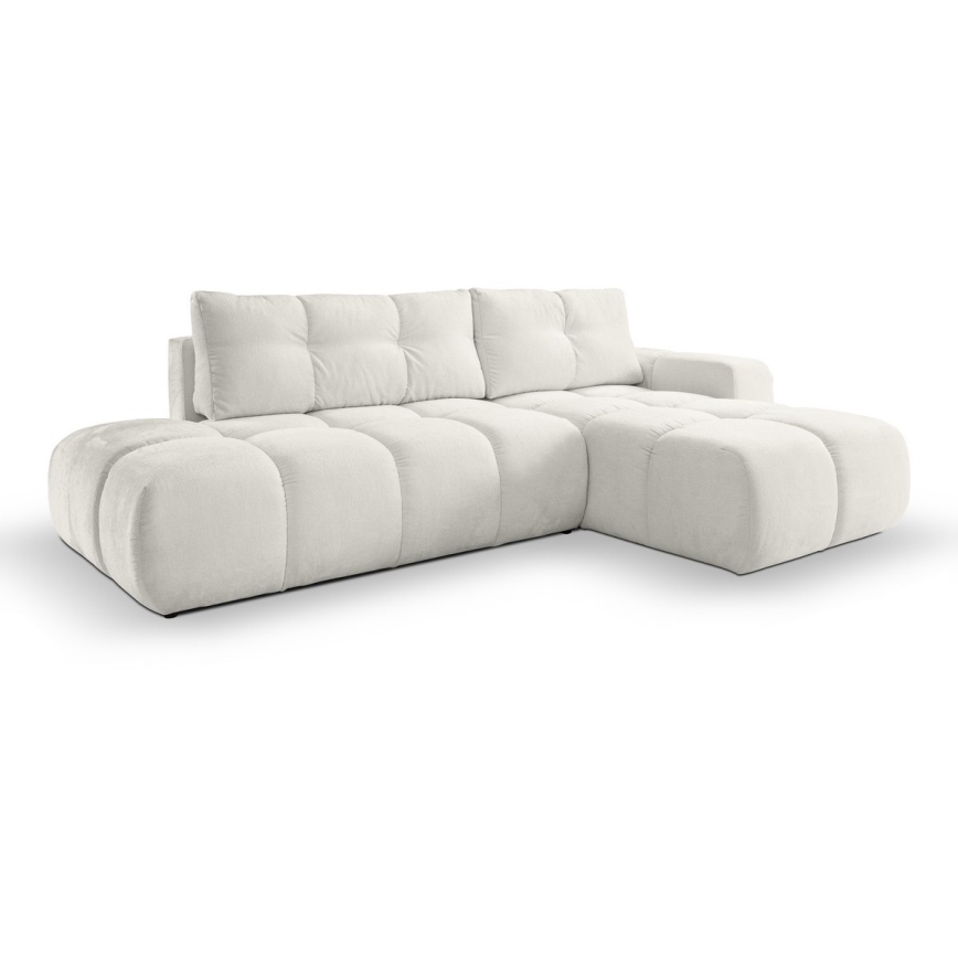 ALMADA Right-hand L-shaped Upholstered Corner Sofa Bed with Storage, Beige