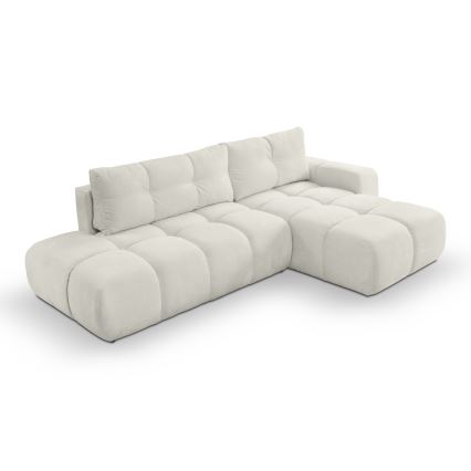 ALMADA Right-hand L-shaped Upholstered Corner Sofa Bed with Storage, Beige