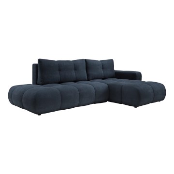 ALMADA Right-hand L-shaped Upholstered Corner Sofa Bed with Storage, Blue