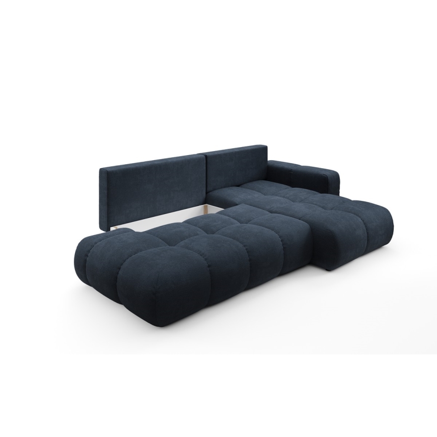 ALMADA Right-hand L-shaped Upholstered Corner Sofa Bed with Storage, Blue